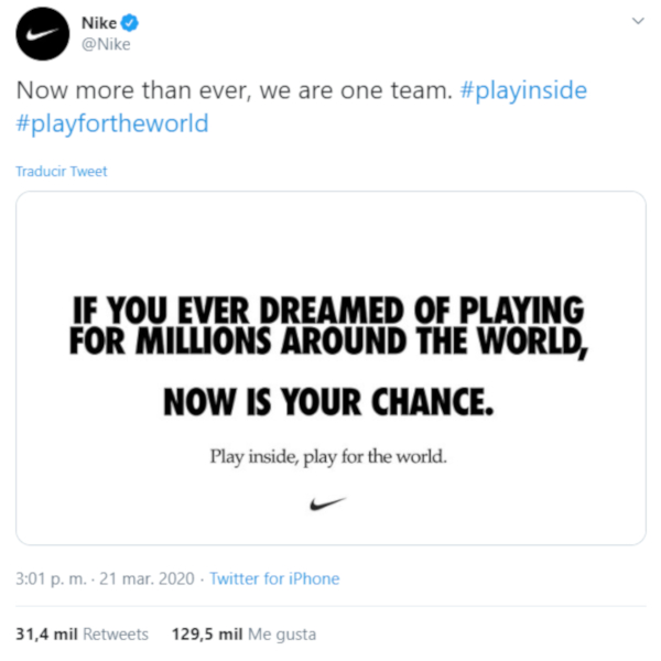 NIKE Play Inside Play for the world Marzo 2020 MED 2