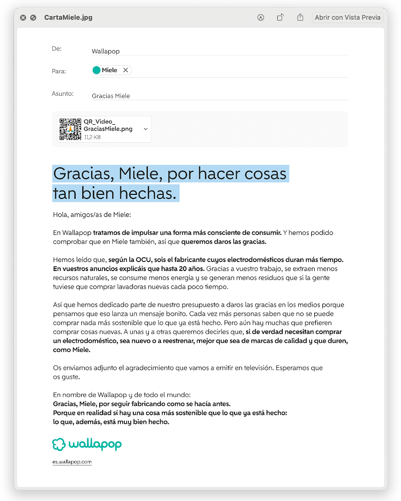 Wallapop - Gracias, marcas - Enero 2023 CARTA MIELE