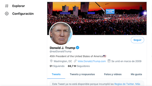 Las redes sociales bloquean la cuenta de Trump tras el asalto al Capitolio