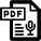Pictograma de PDF accesible: un documento con líneas dentro, un cartel de PDF y el dibujo de un micrófono.